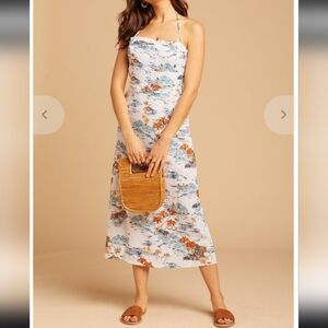 Free People Printed Linen Midi Dress. Size 2.
